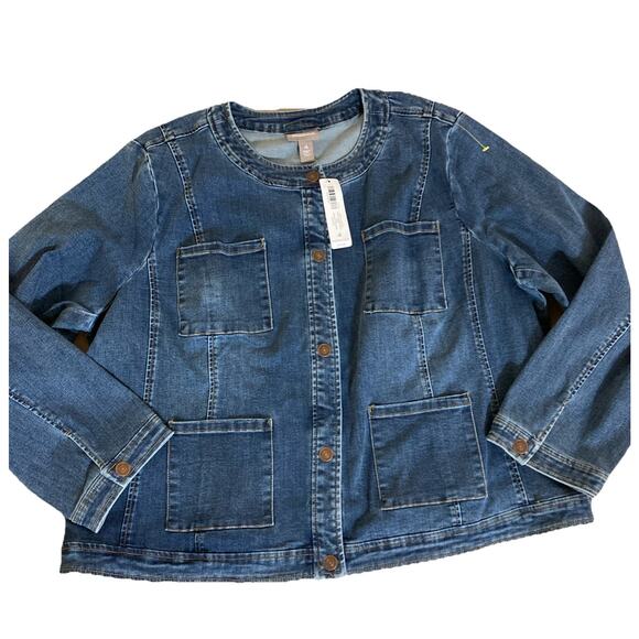Chico's Jackets & Blazers - Chicos Jean Jacket Women Sz 4 New Perfect Stretch Pocket Denim Blue Utility $80
